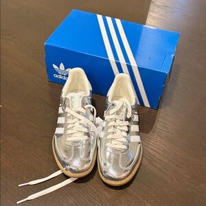 Adidas Metallic Silver Sneakers with White Stripes